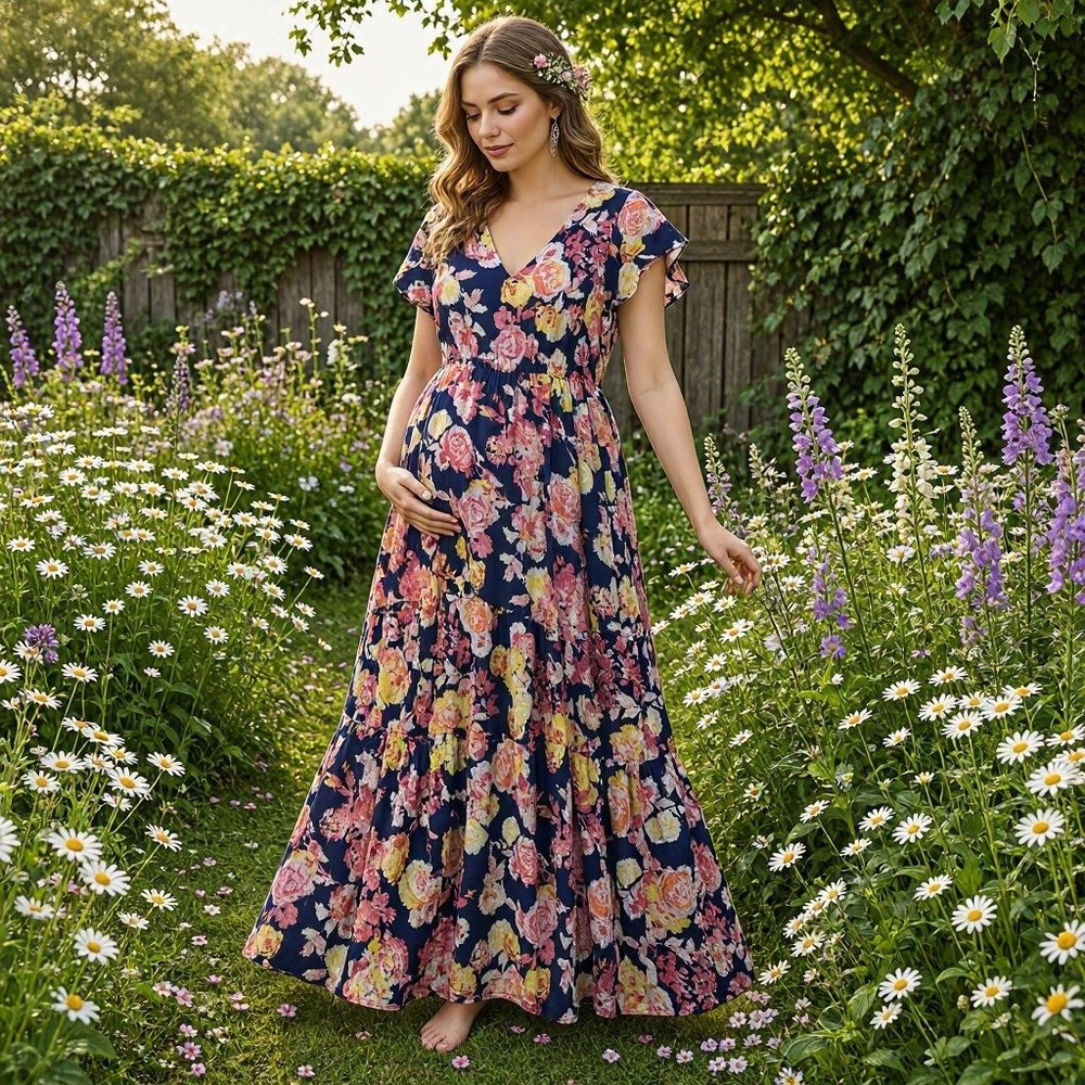 Dress Cottagecore Maxi Floral Whimsigoth Fairycore Boho Bohemian Maternity L